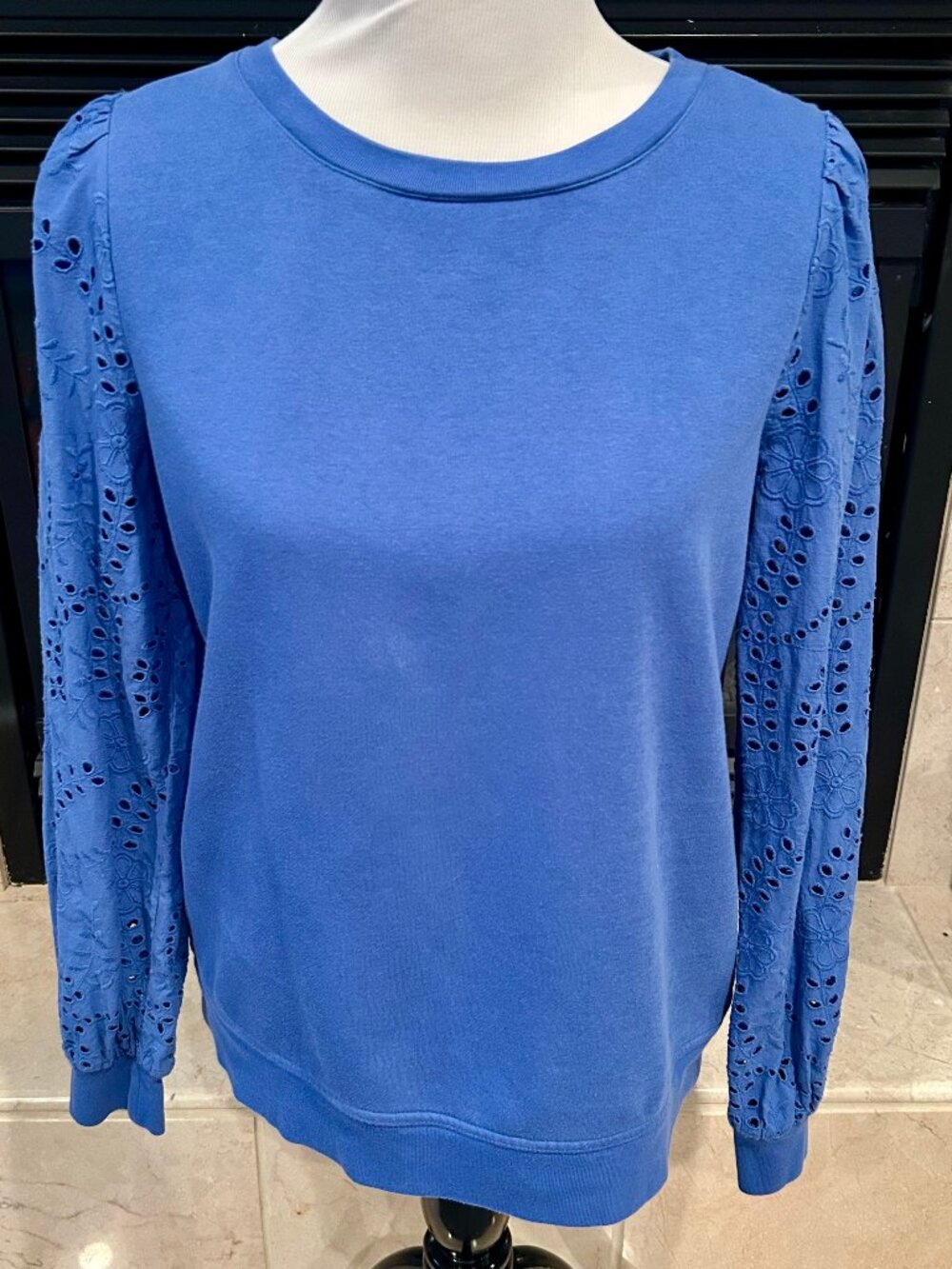 Talbots Blue Floral Sleeve Sweatshirt